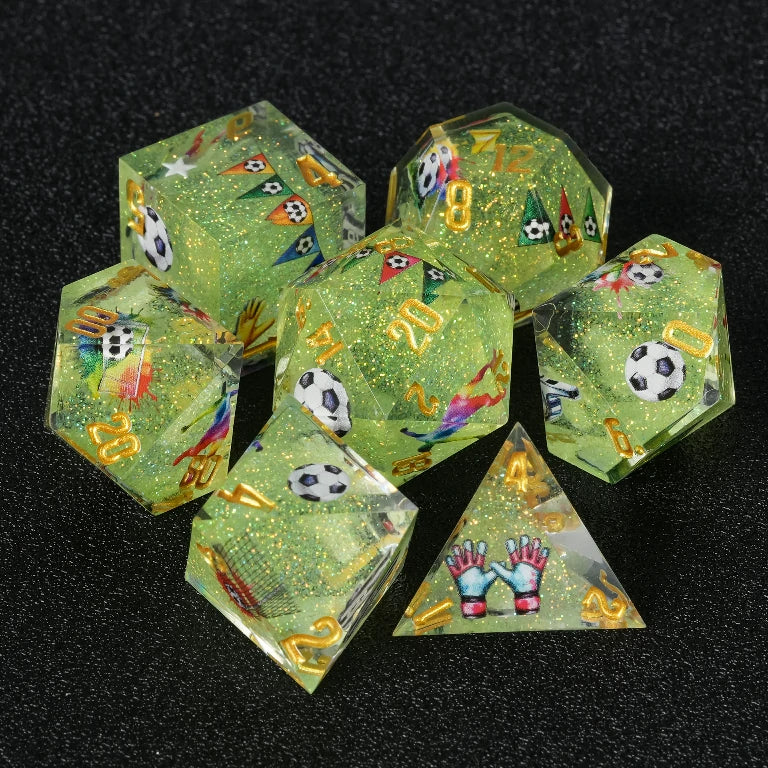 Football-Themed Resin Dice Set for D&D + Gold Lettering