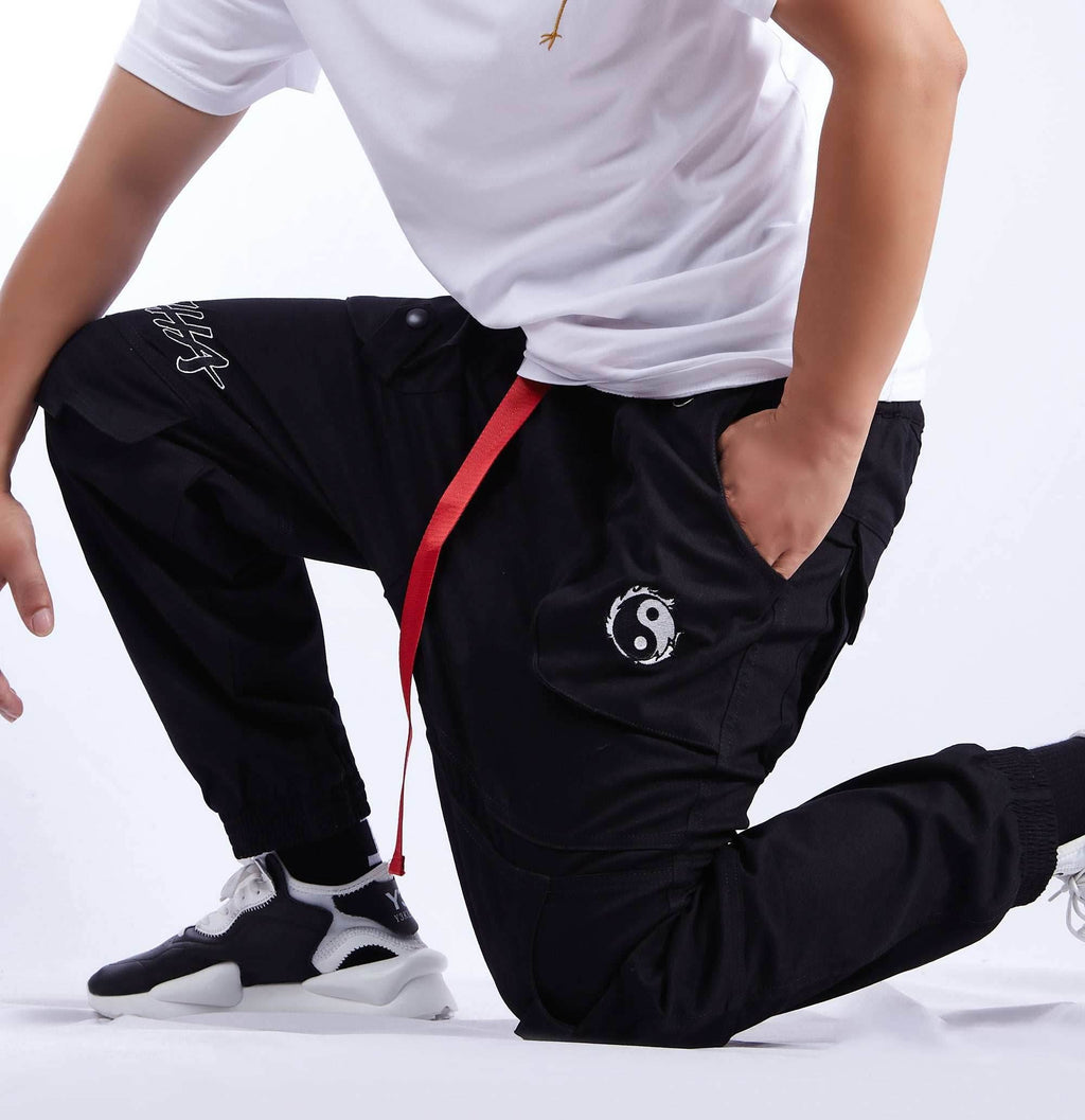 IBP332 Yin Yang Black Cargo Pants - Black / S