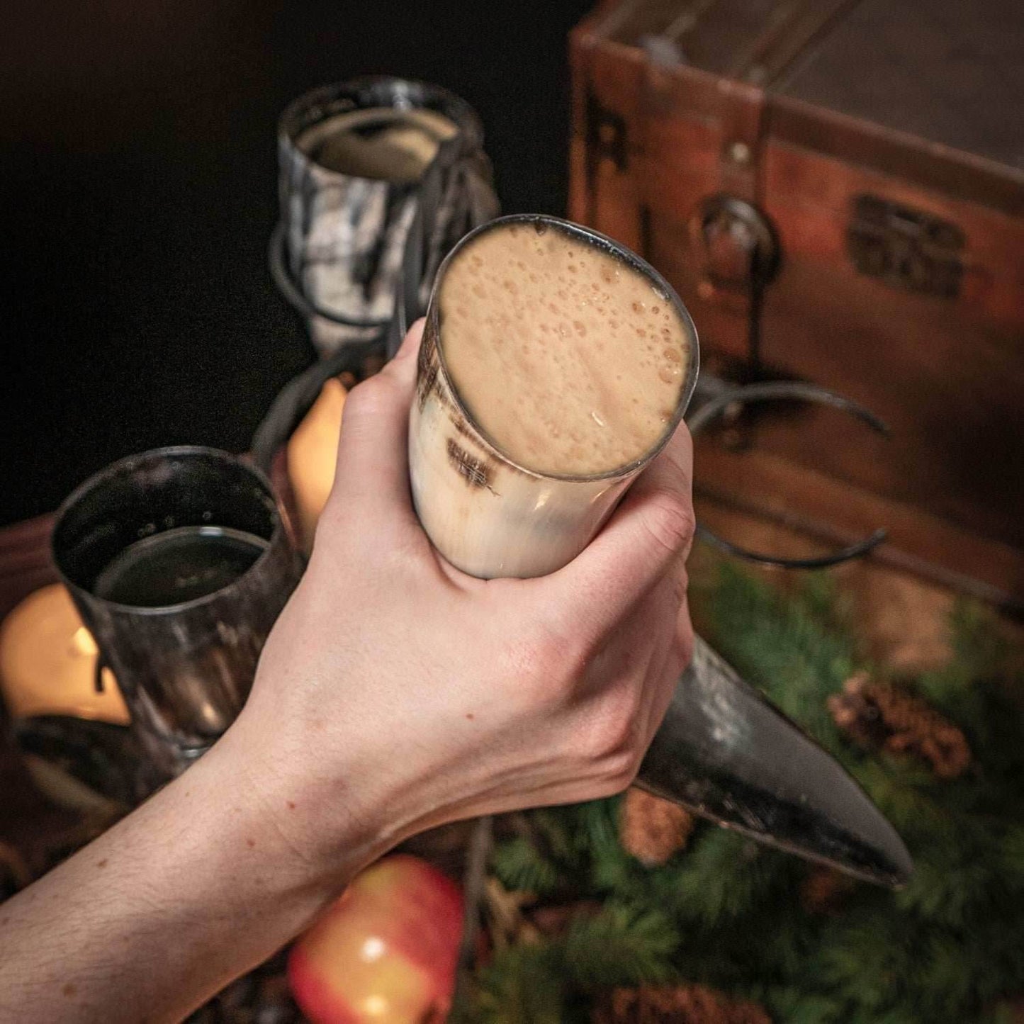 Drinking Horn Set (3) with Iron Stand - 