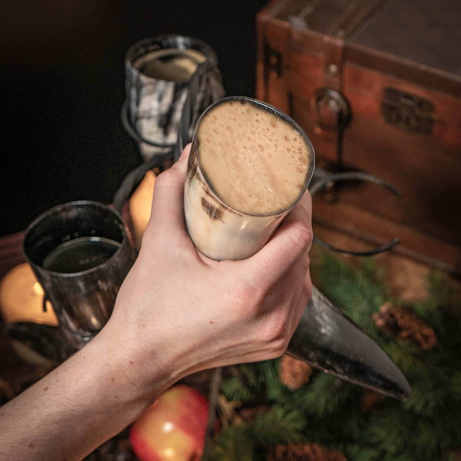 Drinking Horn Set (3) with Iron Stand - 