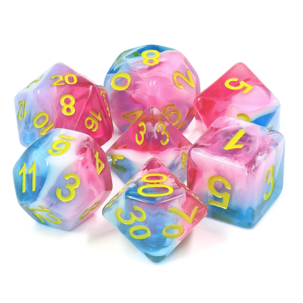 Glacier Rose 7-Dice Set by HengdaDice RPG Dice Red/White/Blue - 
