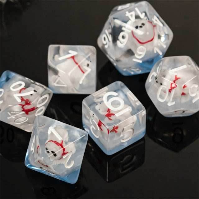 Polar Bear on Blue 7-Dice Set w/White Numbers Dnd Dice Set - 