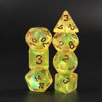 Lemon Yellow Glitter with Red Numbering 7-Dice Set RPG - 