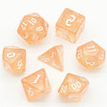 Peach Glitter Party Glitter Dice (White font) 7-Dice Set RPG DND - 
