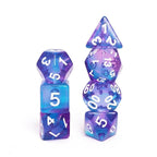 Crystal Dream 7-Dice Set Purple/Blue w/White Numbers Stained Glass Dnd Dice Set - 