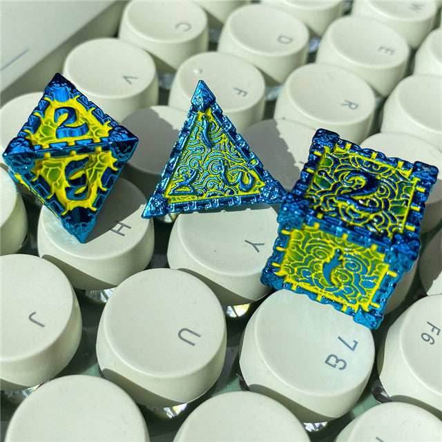Blue and Yellow Metal Dice（Dagger of Venom）7-Dice Udixi RPG - 