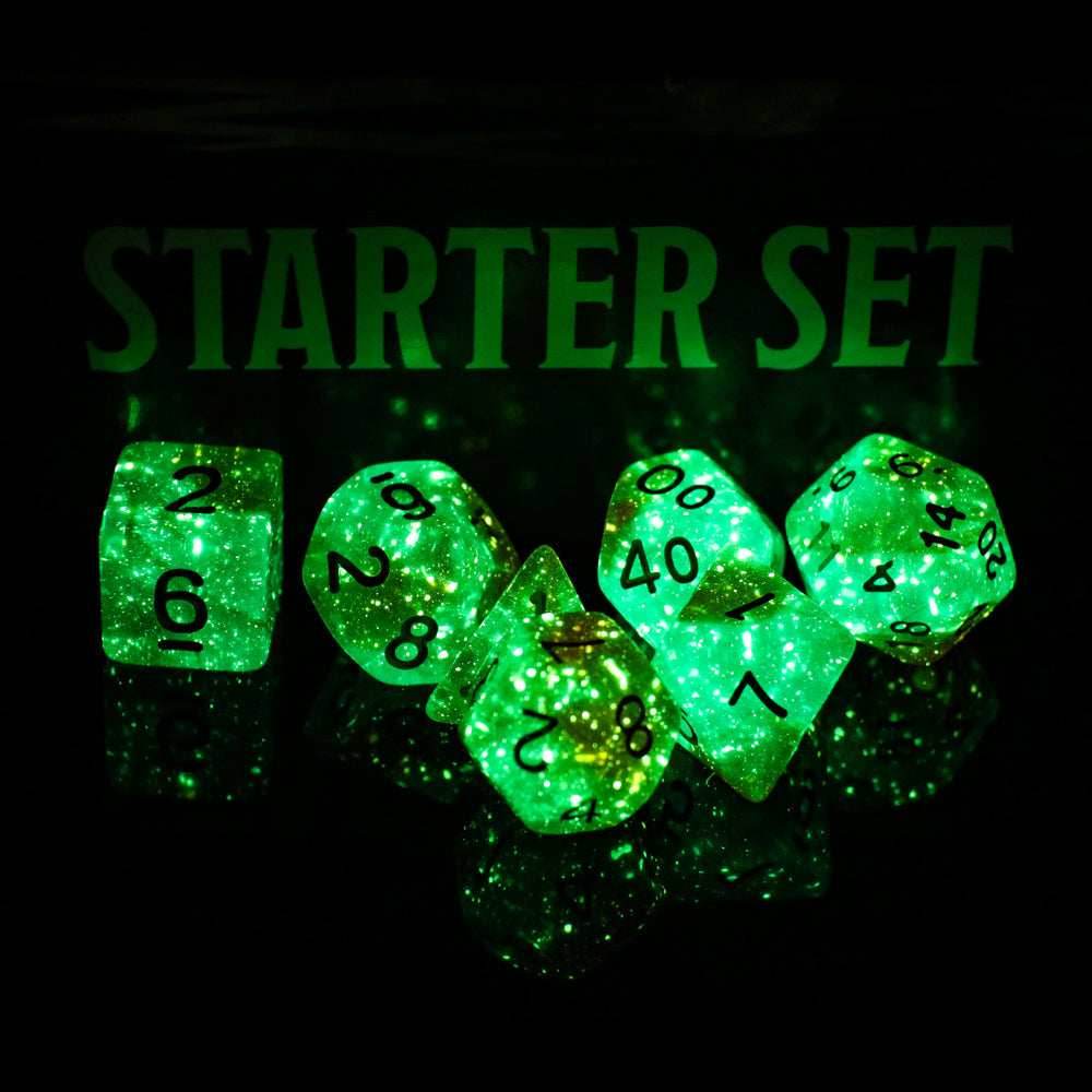Neverland 7-Dice Set Teal/Orange w/Silver Numbers Dnd Dice Set (Blacklight reactive) - 