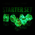Neverland 7-Dice Set Teal/Orange w/Silver Numbers Dnd Dice Set (Blacklight reactive) - 