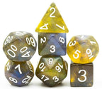 Yellow & Blue w/white Galaxy Glitter 7-Dice Set RPG - 