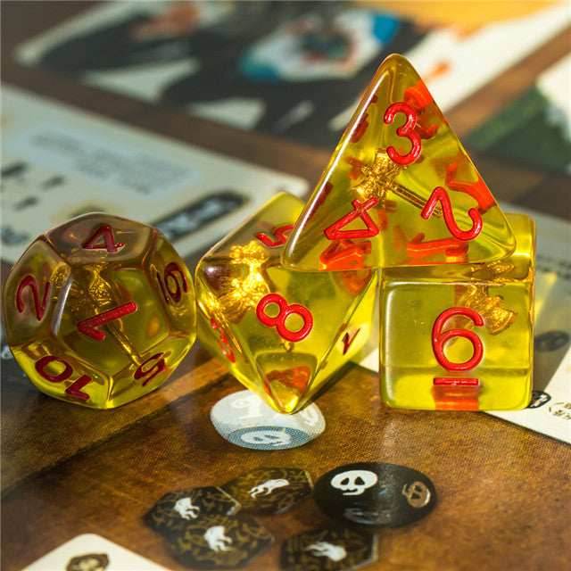 Barbarian (Axe) Yellow Dice w/ Golden Axe 7-Dice Set Rpg - 
