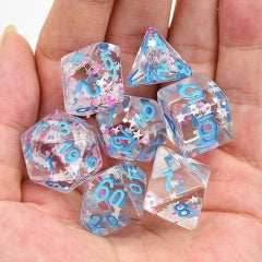 Pink/ White Glitter Stars Dice Series w/Blue 7-Dice Set - 