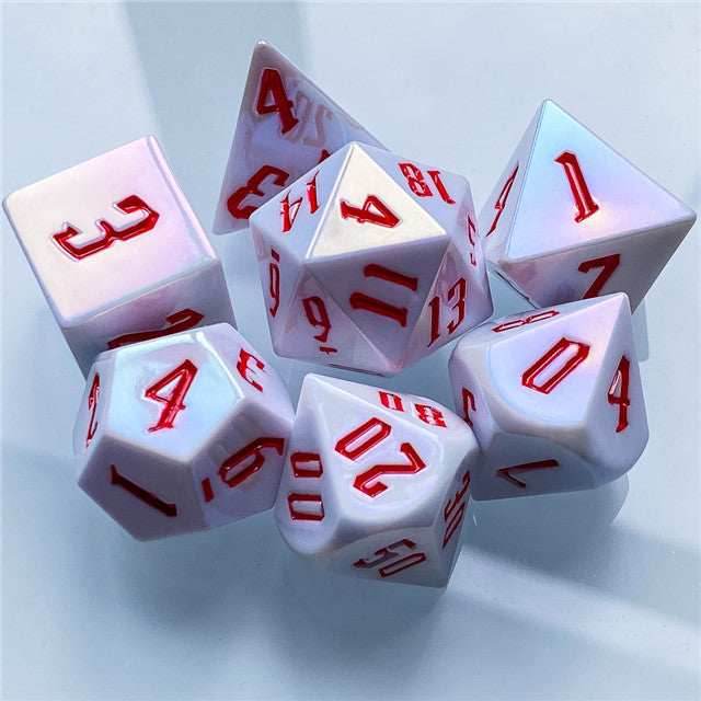 Peppermint White Colorful DND Dice (White&Red) 7-Dice - 