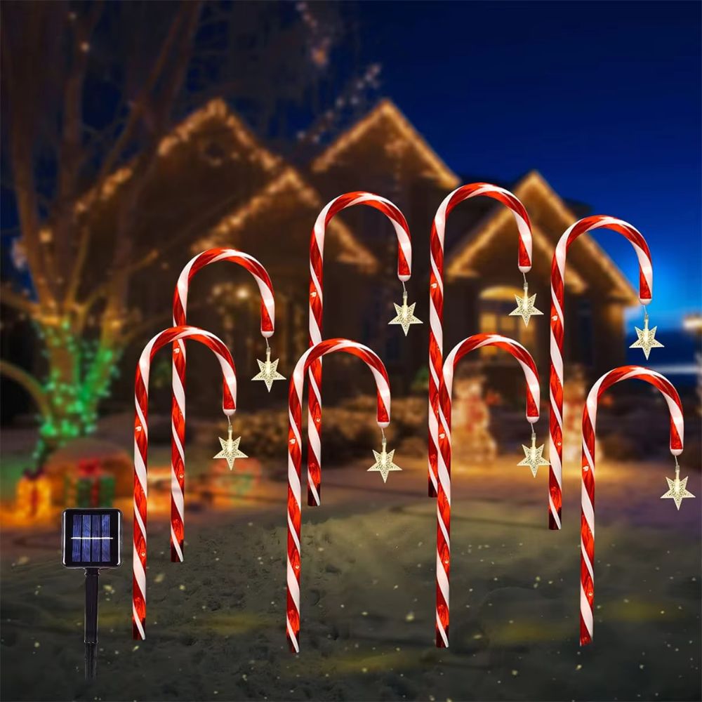 8PCS Solar Candy Cane Lights Waterproof and Versatile for Christmas, Garden and Lawn Decor