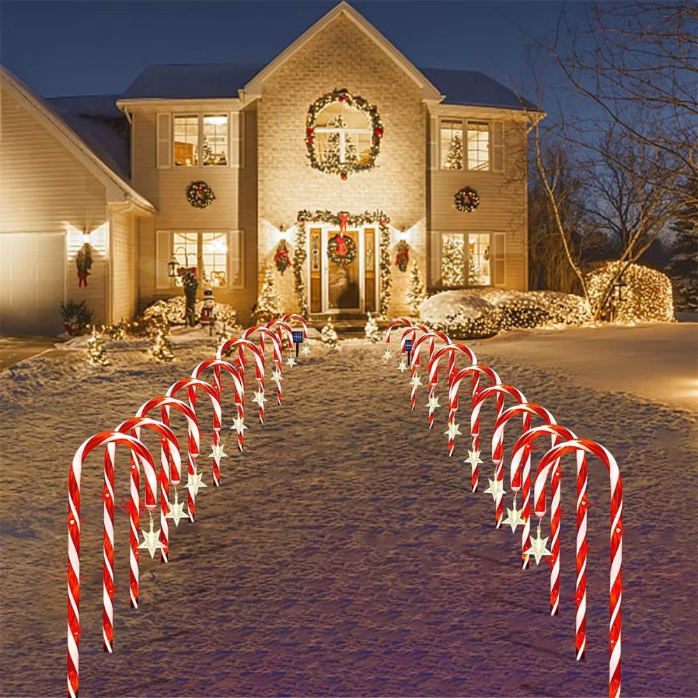 8PCS Solar Candy Cane Lights Waterproof and Versatile for Christmas, Garden and Lawn Decor