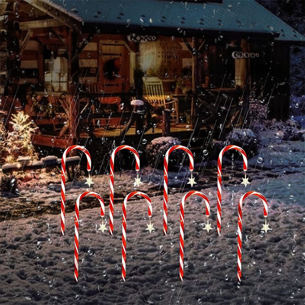 8PCS Solar Candy Cane Lights Waterproof and Versatile for Christmas, Garden and Lawn Decor