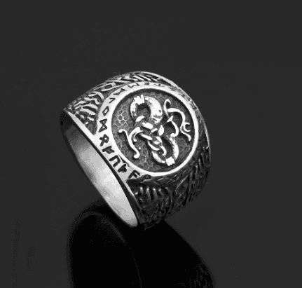Vikings Runic Raven Mask Stainless Steel Ring - 9