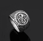 Vikings Runic Raven Mask Stainless Steel Ring - 9