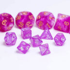 Glitter Pink 7-Dice Mini-Dice RPG Set w/Silver Numbers Miniature Dice - 