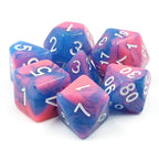Miami Vice Blue/Pink Glitter/Swirl 7-Dice Set by HendgaDice - 