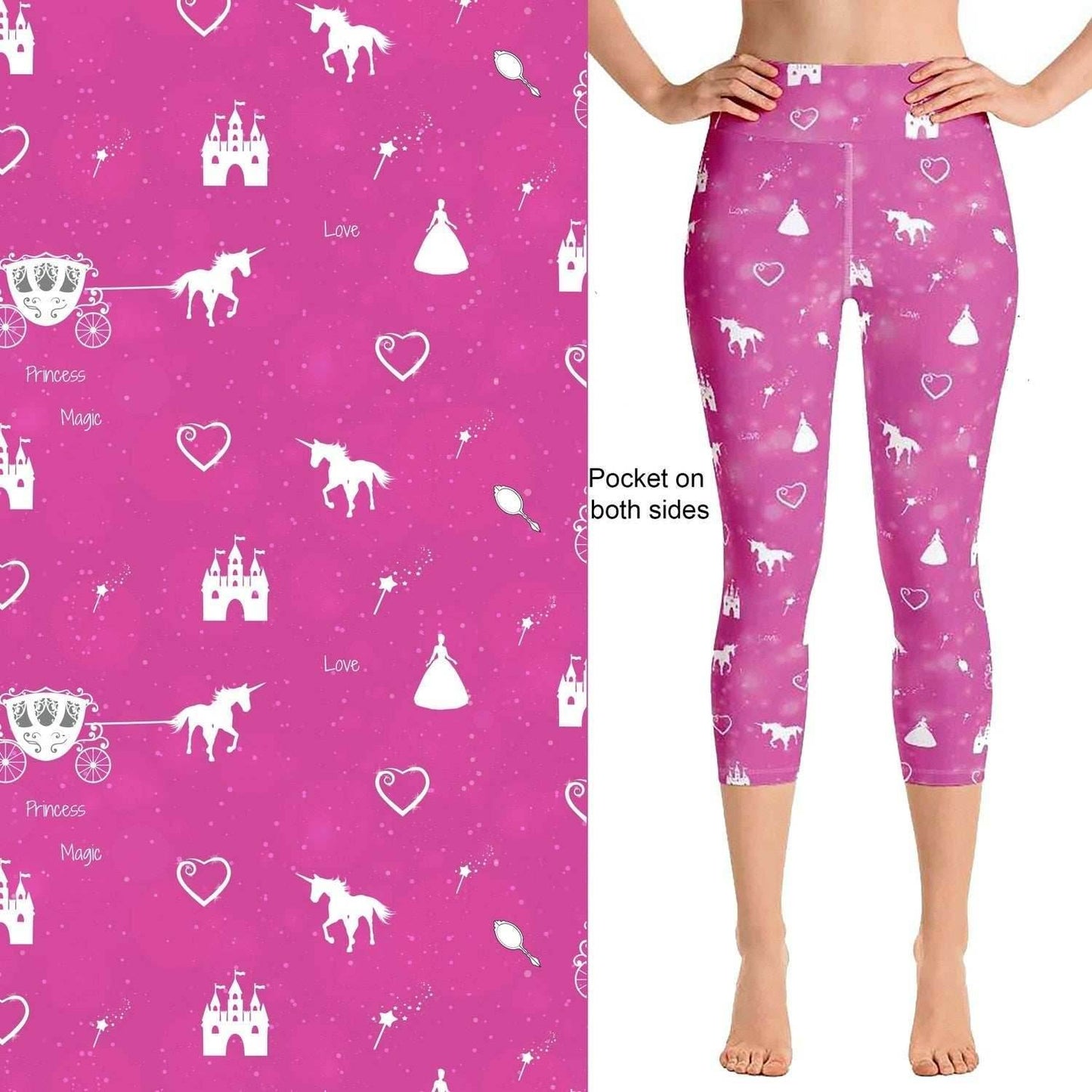 Princess Unicorn Carriage Capri Leggings with Pockets - S-L = OS
