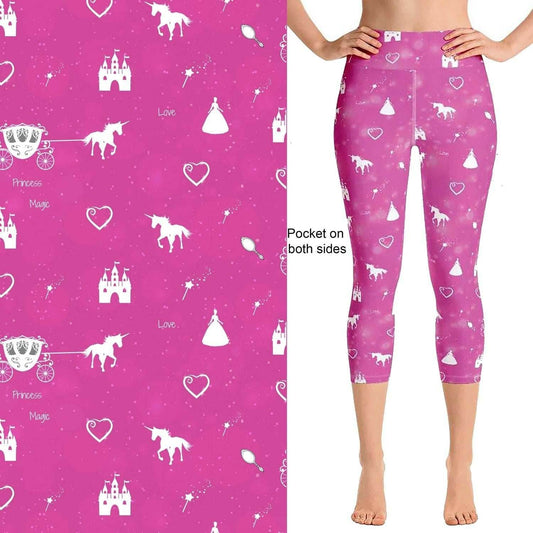 Princess Unicorn Carriage Capri Leggings with Pockets - S-L = OS