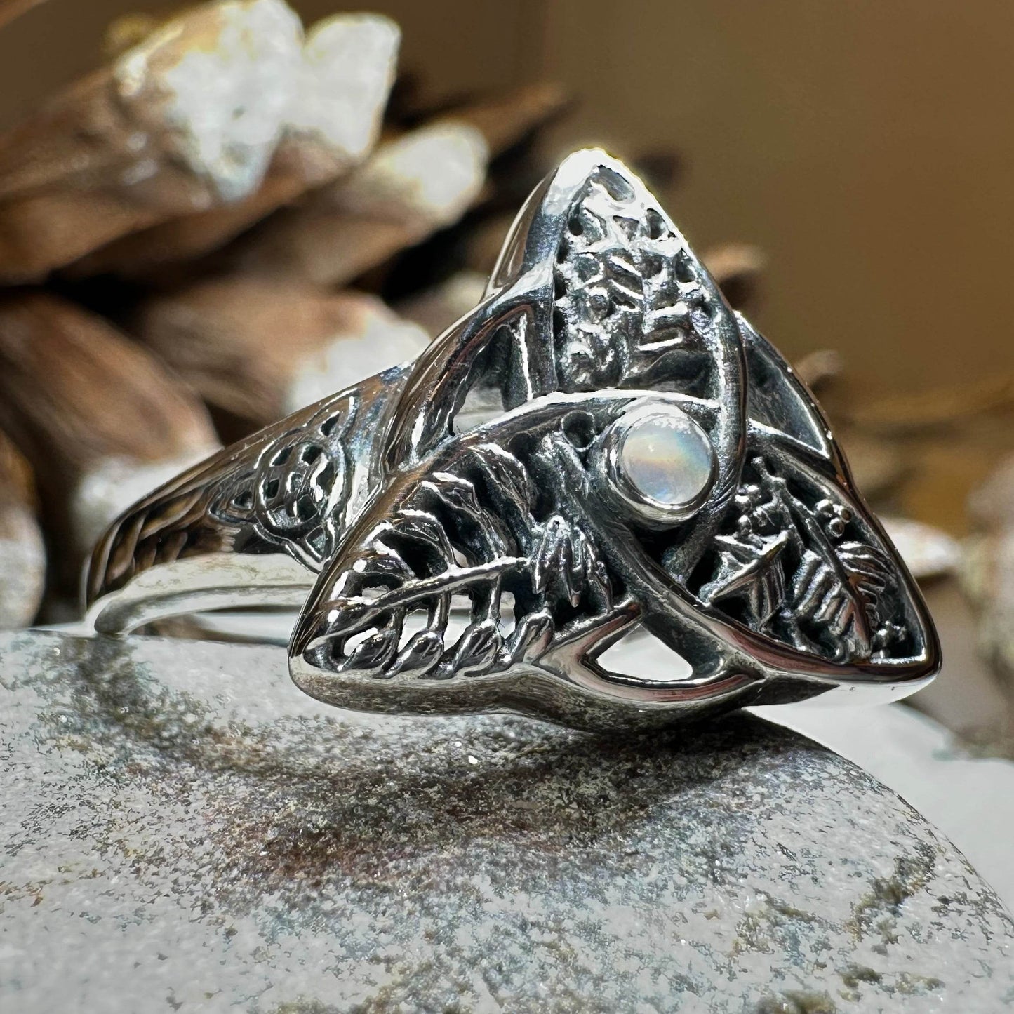 Oak Ash Thorn Moonstone Ring - 5