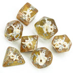 White Starfish Dice on Gold 7-Dice Set Resin Dungeons and Dragons Dice - 