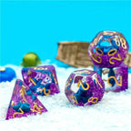 Purple w/Blue Starfish Dice 7-Dice Set Resin Dungeons and Dragons Dice - 