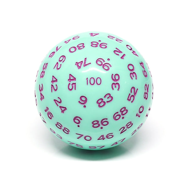 "Mint Rose" Single 100 Sided Polyhedral Dice (D100) | Mint  (45mm) Purple