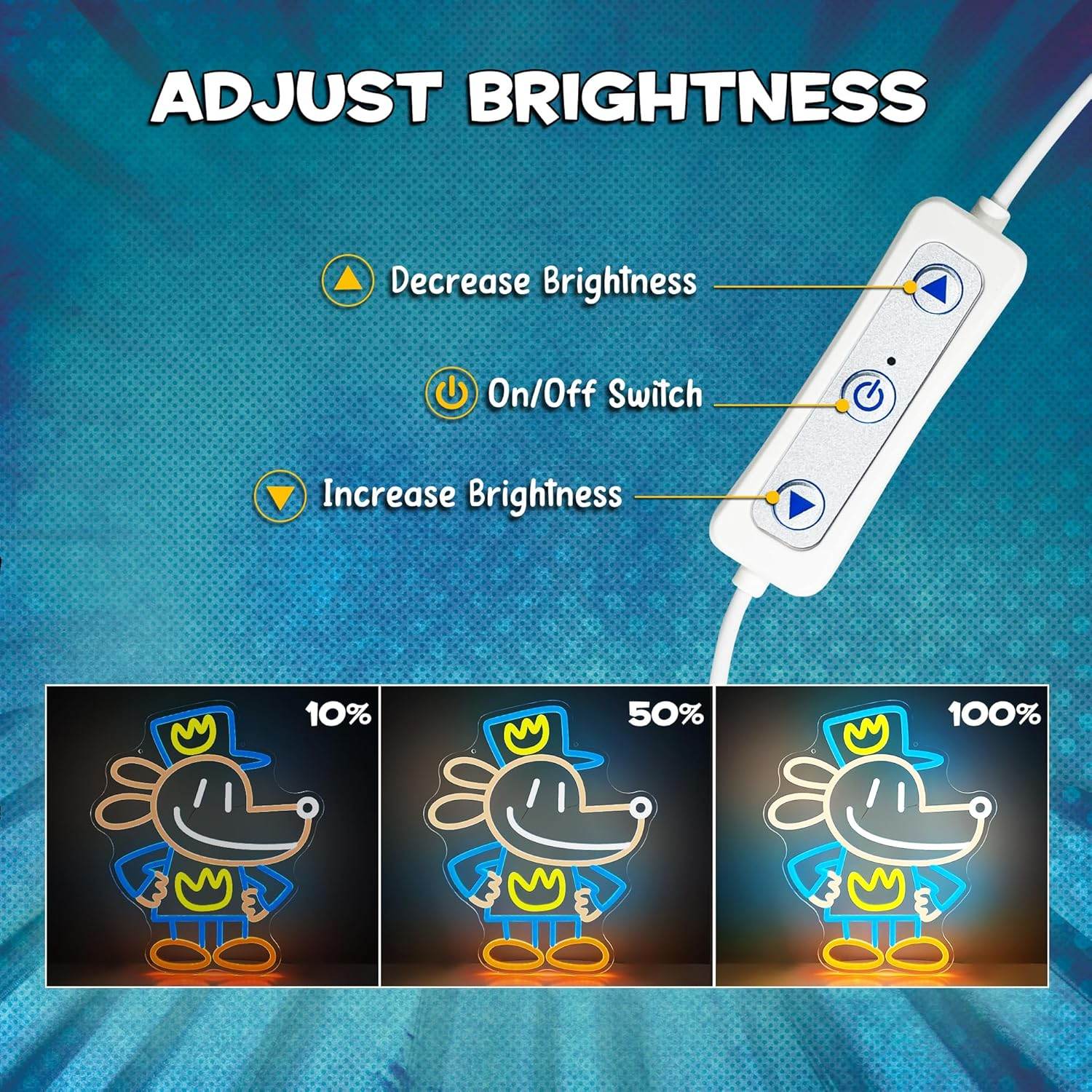 Dog Man LED Neon Sign – Vibrant Kids Bedroom Wall Decor | USB Powered Neon Light - DOG Man Color BG