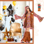 Plus Size Hippie Costume - Women's 70s Floral Dress with Accessories