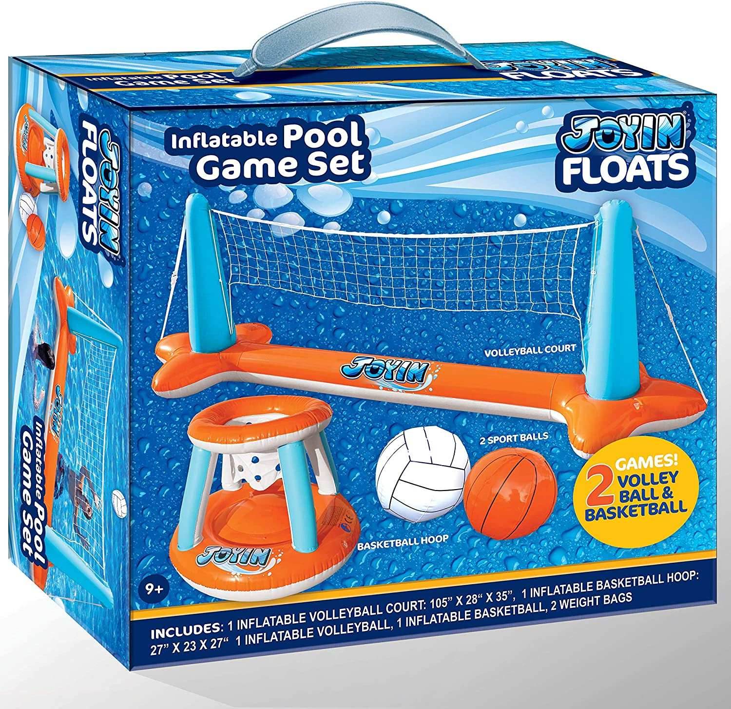 Inflatable Pool Float Volleyball Net & Basketball Hoops Set - 