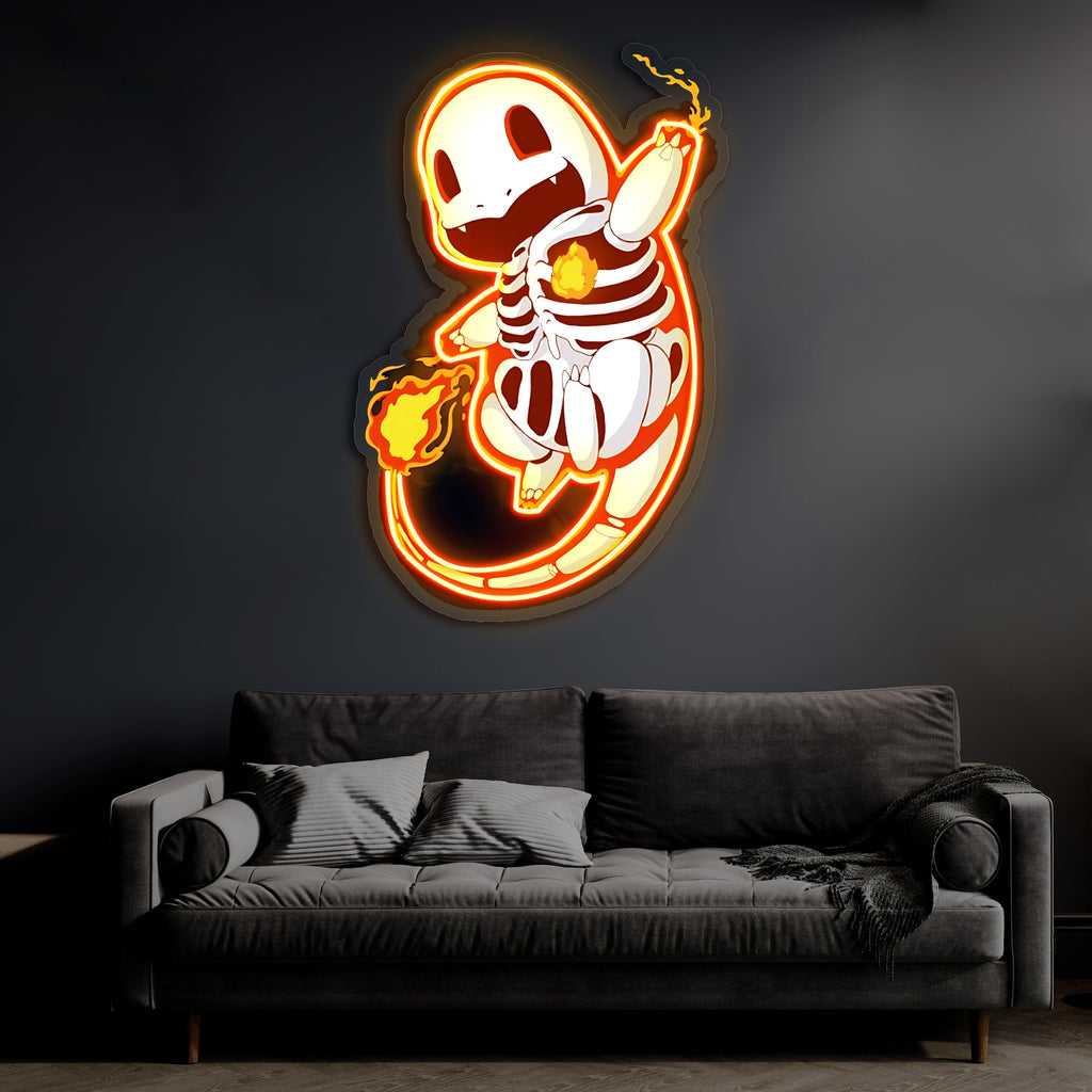 Charmander Plexiglass Neon Art, Pokemon Neon Sign, Neon Light Sign, Neon Wall Art