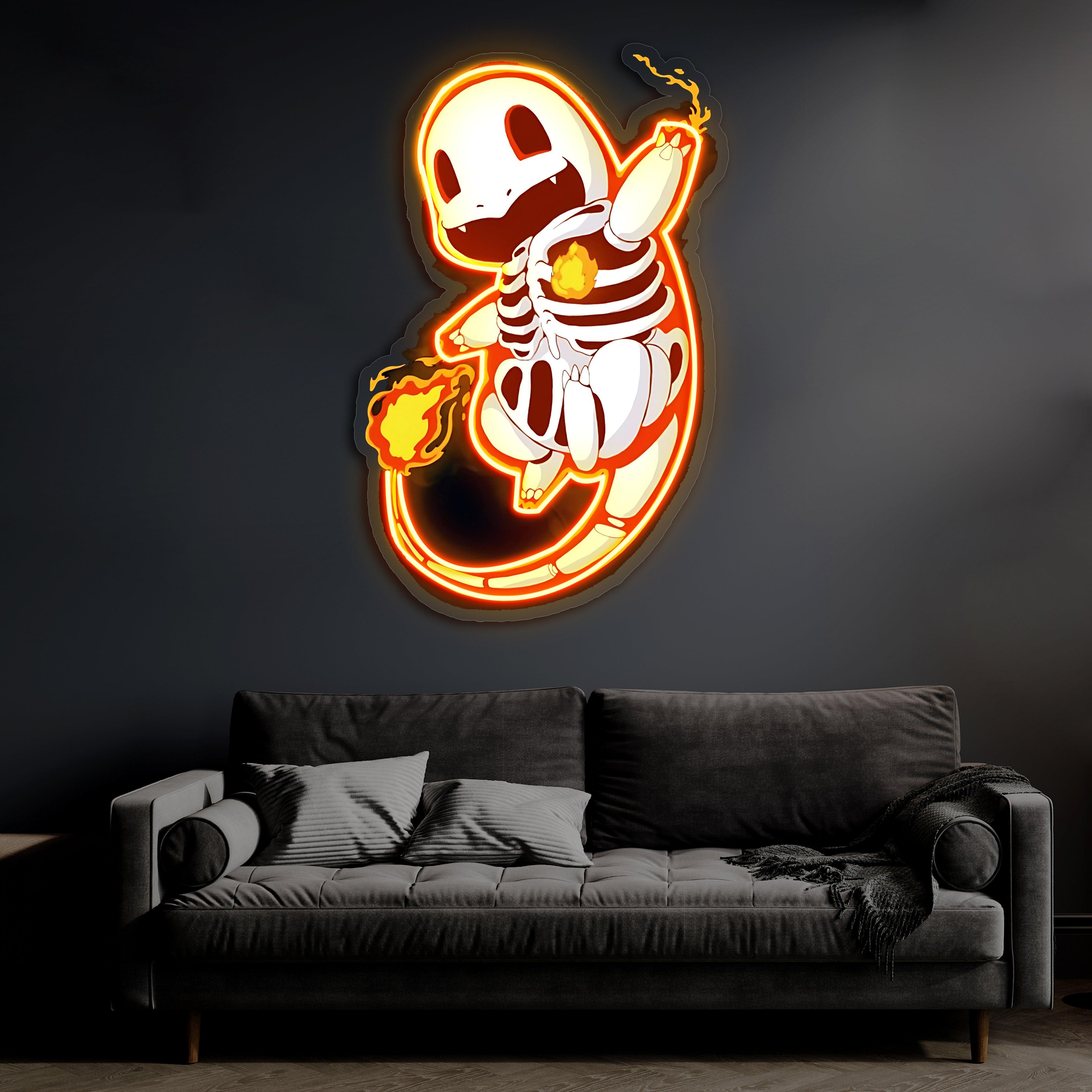 Charmander Plexiglass Neon Art, Pokemon Neon Sign, Neon Light Sign, Neon Wall Art