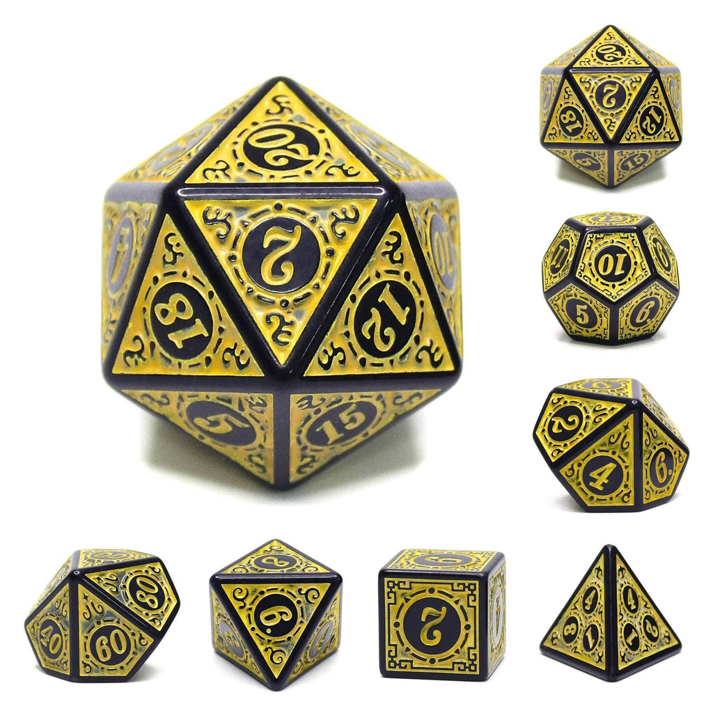Yellow Magic Flame 7-Dice Set DND RPG Dice Black w/Color Fill - 