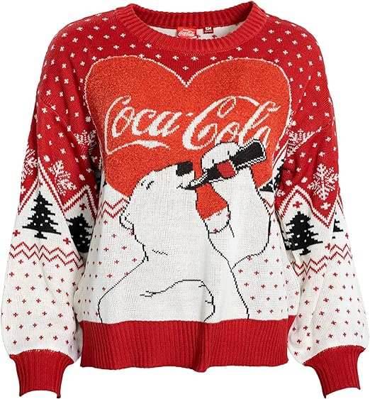 Coca Cola Heart Polar Bear Drinking Sweater - S
