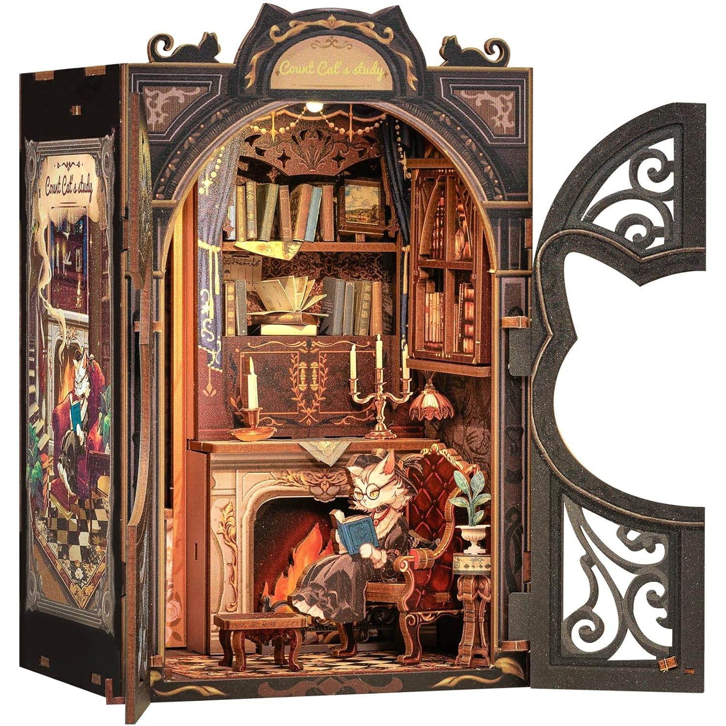 Book Nook Wizardi Miniature - Count Cat's Study Roombox Kit - 