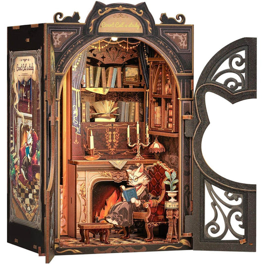 Book Nook Wizardi Miniature - Count Cat's Study Roombox Kit - 