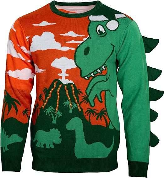 3D T-Rex Santa Hat Light UP Sweater - S