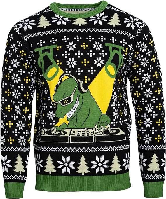T-Rex DJ Holiday Dinosaur Sweater - XS