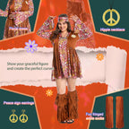 Plus Size Hippie Costume - Women's 70s Floral Dress with Accessories