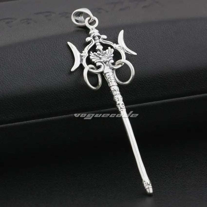 925 Sterling Silver Japan Buddha Monk Staff Mens Biker Rocker Pendant 9F025