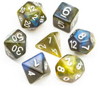 Yellow & Blue w/white Galaxy Glitter 7-Dice Set RPG - 