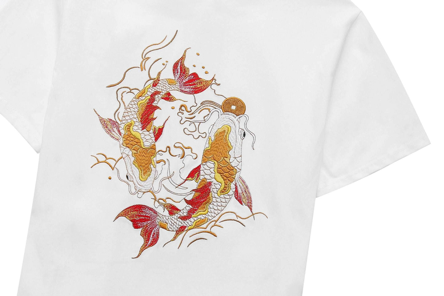 KH852 Golden Koi Fish Embroidery Tee - Black / S