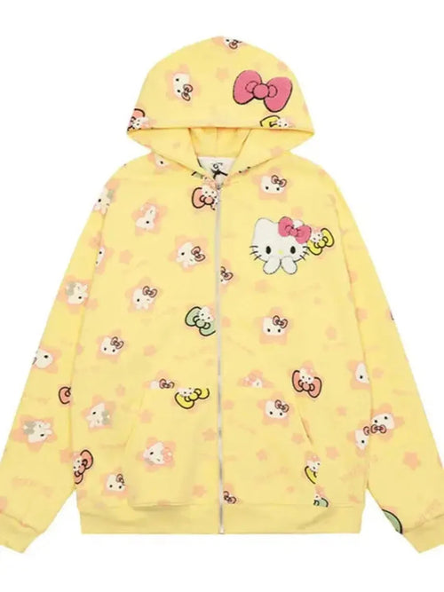 'Kittyy Gurl' Kawaii Zipped Oversized  Hoodie