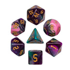Night Elves 7-Dice Set Pink/Green/Purple w/Gold Numbers Dnd Dice Set - 