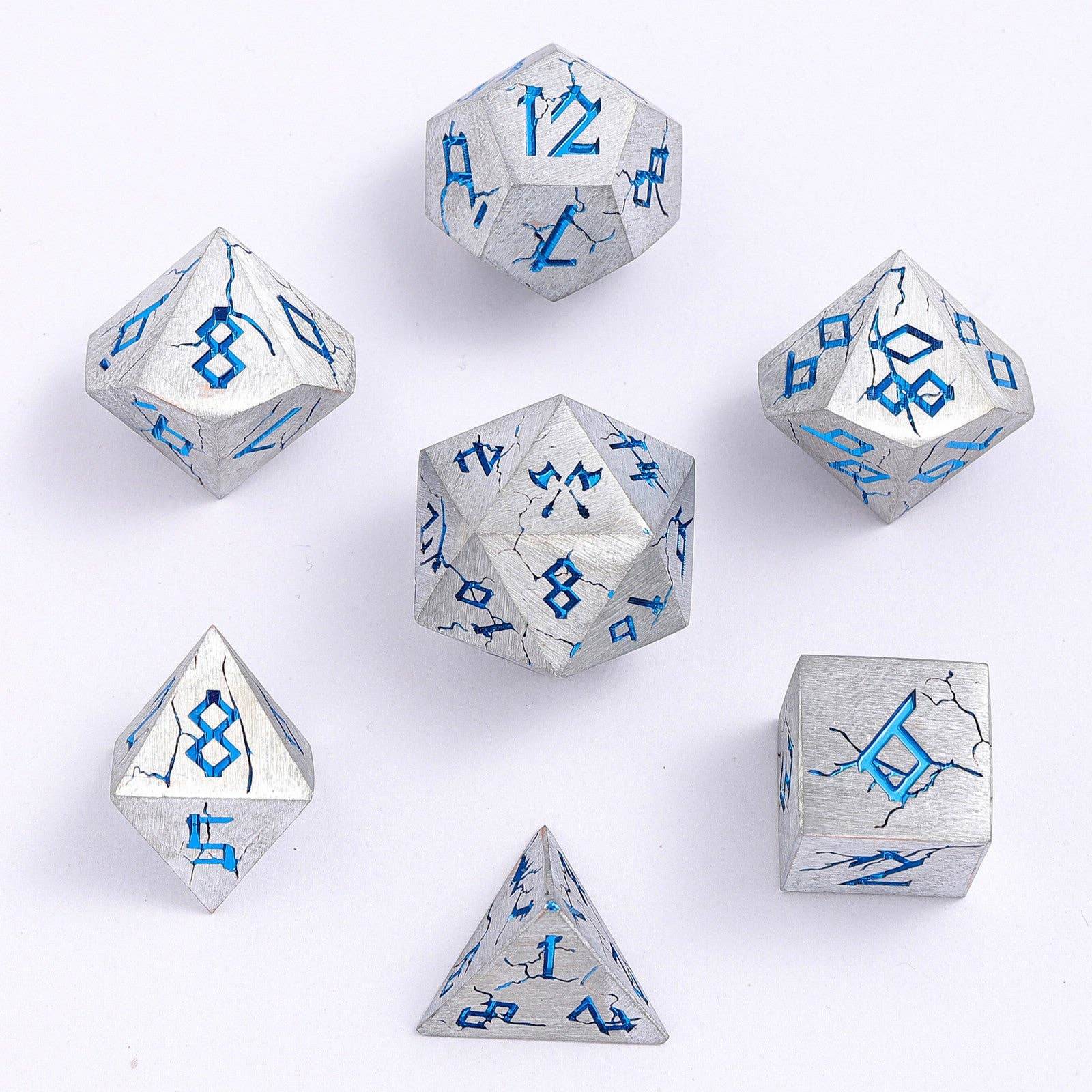 Barbarian Solid Metal Polyhedral Dice Set - Matte Silver Blue - 