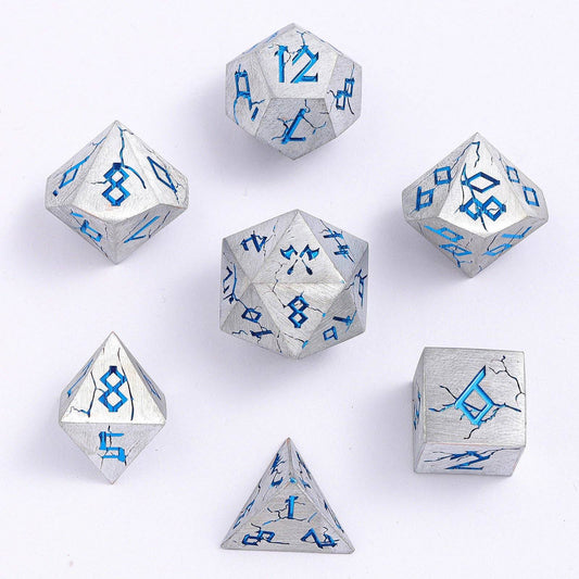 Barbarian Solid Metal Polyhedral Dice Set - Matte Silver Blue - 
