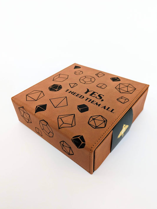 Yes, I Need Them All - D&D - Vegan Leather Dice Box - Chestnut