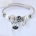 Beaded Owl Bracelet with Angel Wings - Stainless Steel Charm Bracelet